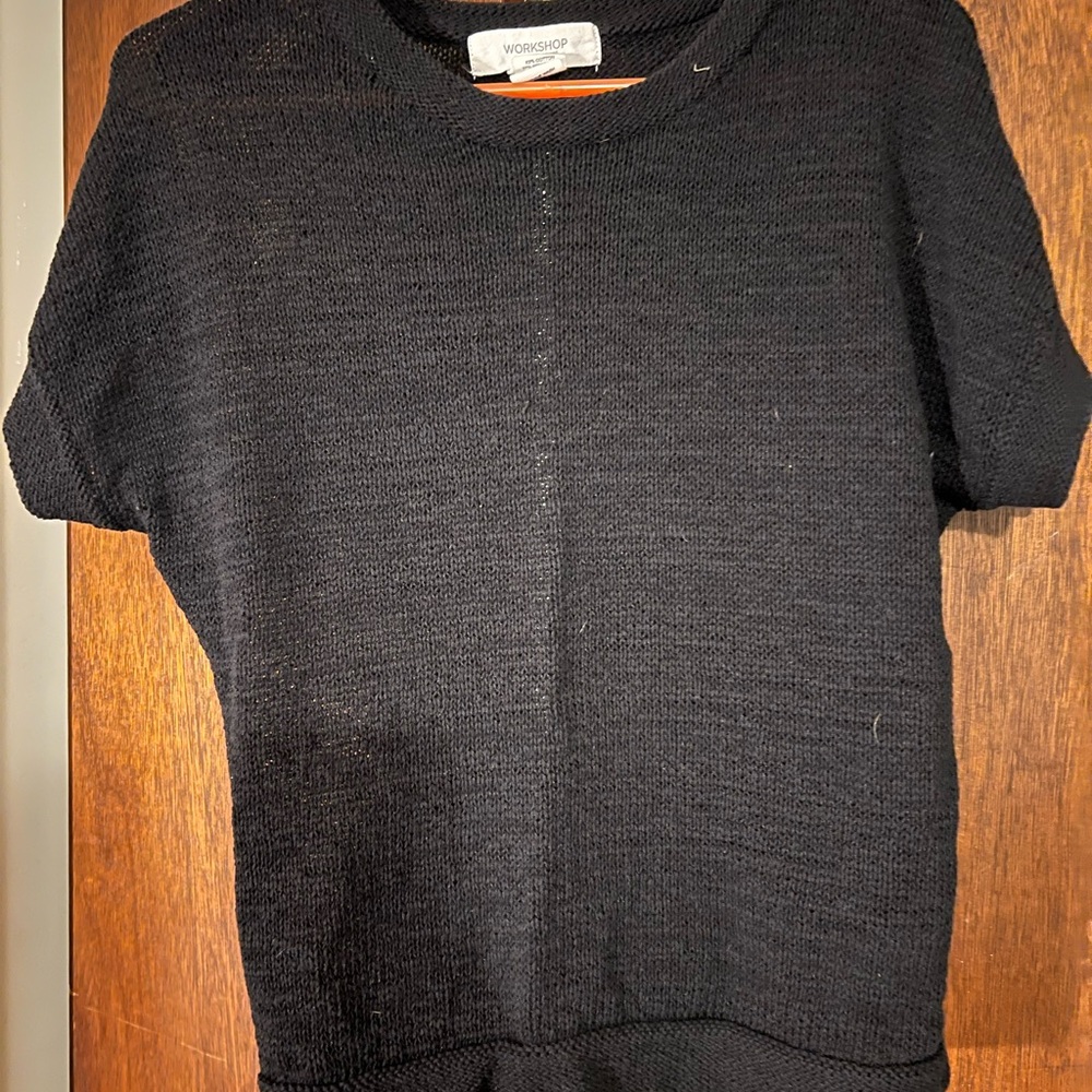 Black short sleeve open knit sweater